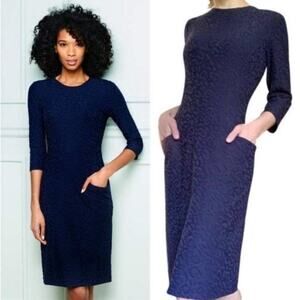 J. McLaughlin Catalyst Dress Blue Palm Spring Jacquard Women's Size Medium Crew